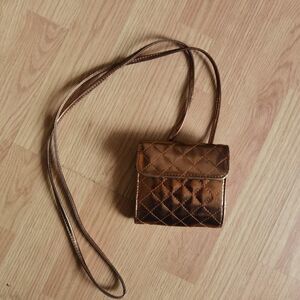 Vintage Quilted Rose Gold Mini Purse Crossbody 90s Y2K Mirror Wallet